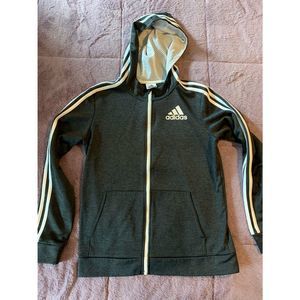 Adidas Full Zip Hoodie- Charcoal Gray - YXL